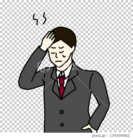 A man in a suit holding his head (color) 134309982
