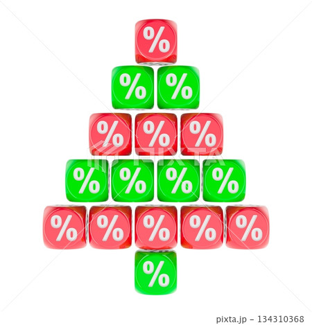 Percent symbol cubes arranged as Christmas tree. 3D rendering Percent symbol cubes arranged as Christmas tree. 3D rendering 134310368