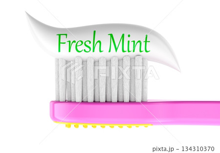 Toothbrush with toothpaste Fresh Mint. 3D rendering 134310370