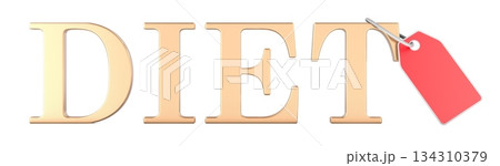 Diet word with red price tag. 3D rendering Diet word with red price tag. 3D rendering 134310379