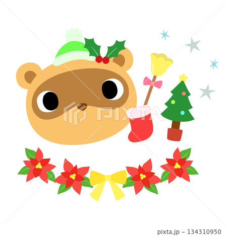 可愛いタヌキのマーク 冬のクリスマス 可愛いタヌキのマーク 冬のクリスマス 134310950