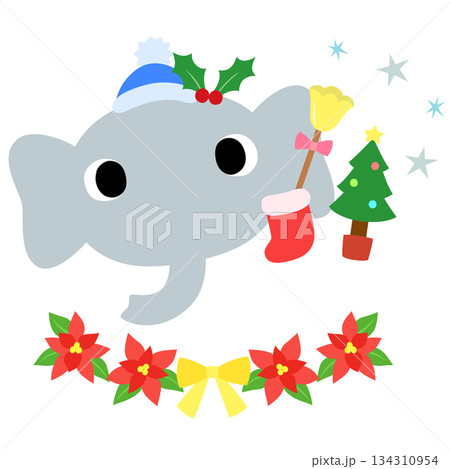 可愛いゾウのマーク 冬のクリスマス 可愛いゾウのマーク 冬のクリスマス 134310954