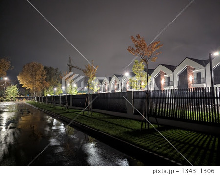 New townhouse at night with illumination New townhouse at night with illumination 134311306