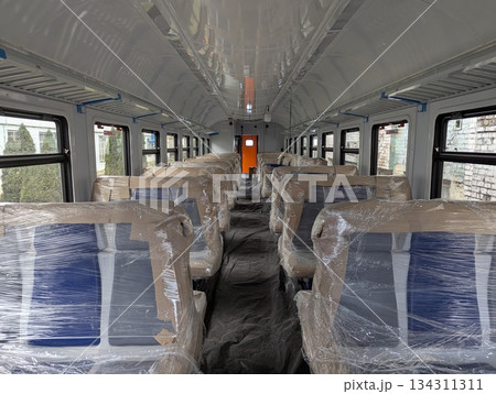 The interior of a new commuter train carriage 134311311