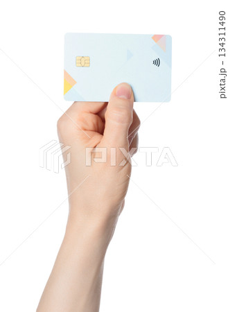 Hand holding a bank card with a chip, isolated on transparent background. Ideal for finance, payment, banking, digital transactions, and security-themed projects Hand holding a bank card with a chip, isolated on transparent background. Ideal for finance, payment, banking, digital transactions, and security-themed projects 134311490