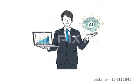 AIを活用して業務効率化する男性ビジネスパーソンのイラスト1 AIを活用して業務効率化する男性ビジネスパーソンのイラスト1 134311845