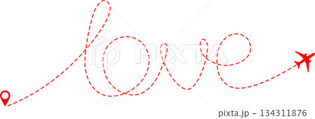 Airplane Route with Dotted Word Love 134311876