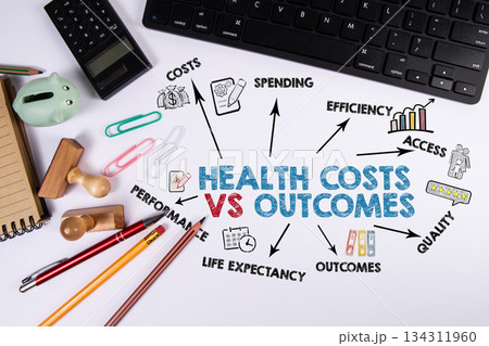 Health Spending and Outcome Comparison on White Office Desk 134311960