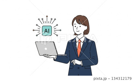 AIを活用して業務効率化する女性ビジネスパーソンのイラスト3 134312179