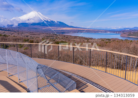 【山梨県】新装なった山中湖明神山パノラマ台から富士山を望む 134313059