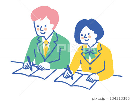 教室で授業を受ける学生たち_色 134313396