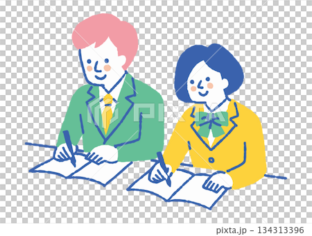 教室で授業を受ける学生たち_色 134313396