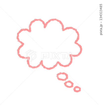 Crayon outline thought bubble icon with soft wavy edge and cloud shape. Thought and speech conversation, chat or talk message element in pastel style, perfect for communication modern icon 134313485