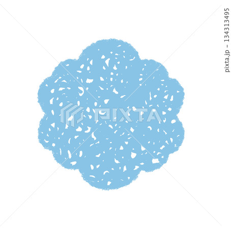 Groovy retro scallop shape with crayon hatched sketch in blue abstract shading. Graphic scallop element forms border and frame, chalk background creates a y2k vibe for creative modern uses. 134313495