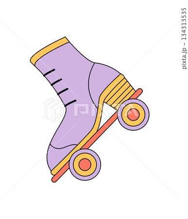 Groovy y2k cartoon purple roller skate with a funky pop style. retro vintage skate draws on music and groovy element energy for a playful party vibe. Stylish graphic, ideal for trendy nostalgic 134313535
