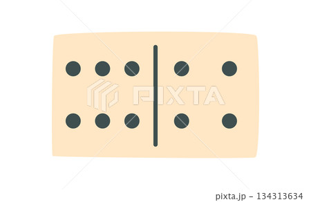 Flat wooden domino piece with black and white design. Classic game tile for boardgame and table play. Essential for leisure, strategy, fun activities, suitable kids family entertainment. Flat wooden domino piece with black and white design. Classic game tile for boardgame and table play. Essential for leisure, strategy, fun activities, suitable kids family entertainment. 134313634