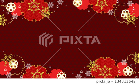 華やかな雪と和の横型背景、16:9サイズ 134313648