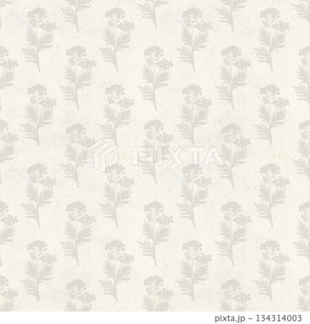 Seamless watercolor pattern with soft botanical silhouettes on cloud white textured background. Minimal hand-painted floral design for packaging, stationery, textiles, branding, elegant surface design 134314003