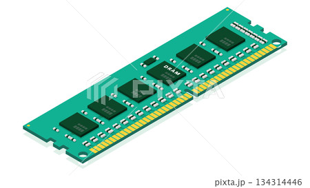DRAMメモリモジュールの立体構造を示したアイソメ図 134314446
