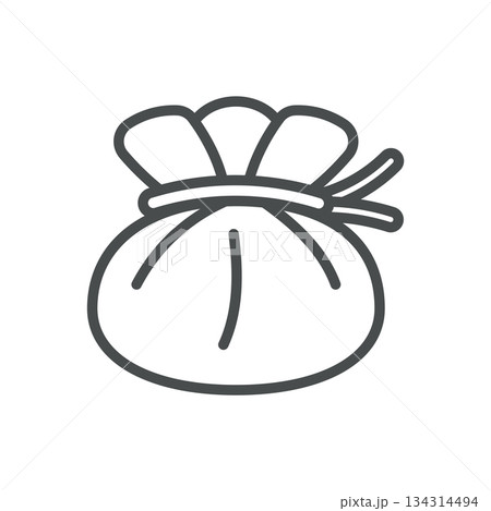Burrata Cheese Icon. Thin Line Illustration of a Soft Pouch of Fresh Cheese with a Knotted Top, Symbolizing Creamy Italian Dairy, Gourmet Appetizers and Artisan Cuisine. Isolated Outline Vector Sign. 134314494