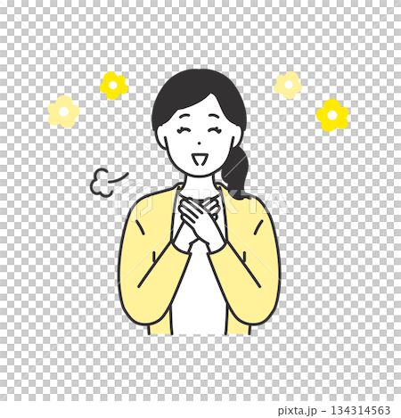 胸に手をあてて安心する女性のイラスト素材 134314563