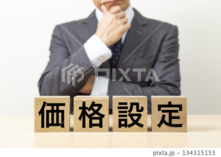 「価格設定」と書かれたブロックとビジネスマン 134315153