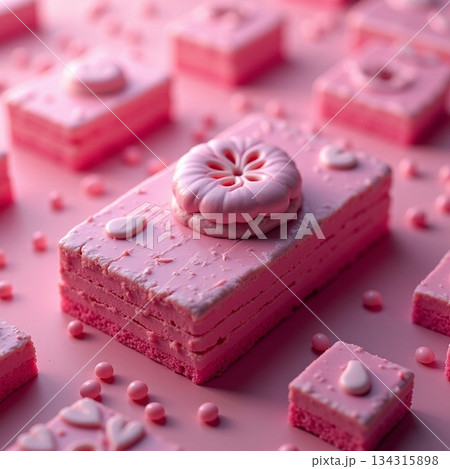 AI generated Luxurious layered pastry embellished with flowers and sugar decorations 134315898