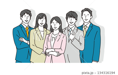 チームワークのある男女のビジネスパーソンの集合イラスト素材 134316194
