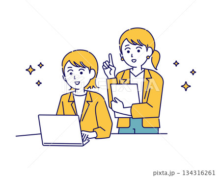 パソコンを教える若者のイメージイラスト1 134316261