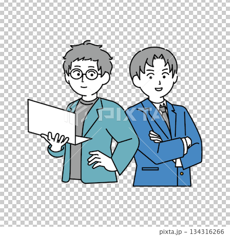 圖片素材：兩位商務男士背對背站立 134316266