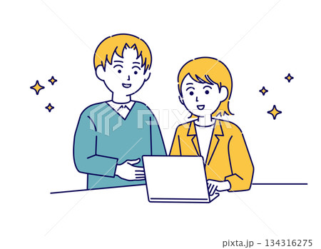 パソコンを教える若者のイメージイラスト1 134316275