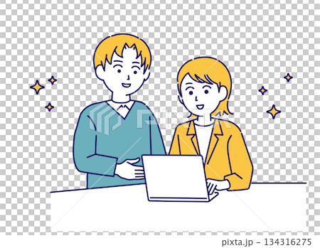 パソコンを教える若者のイメージイラスト1 134316275