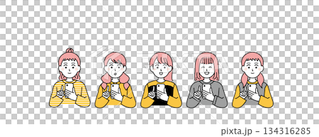 Illustration material of a woman using a mobile phone to enjoy online shopping etc. Illustration material of a woman using a mobile phone to enjoy online shopping etc. 134316285