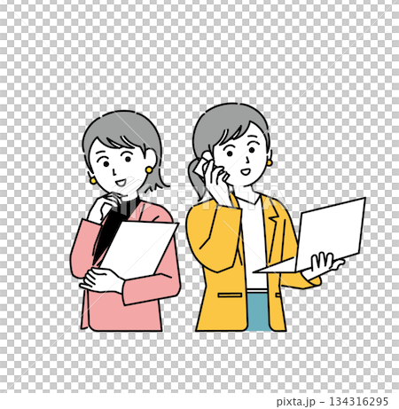 一位商人與一位女士背靠背站立的圖片 134316295