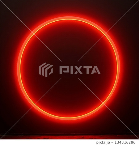 AI generated Sleek neon red ring casting warm ambient light against dark background 134316296