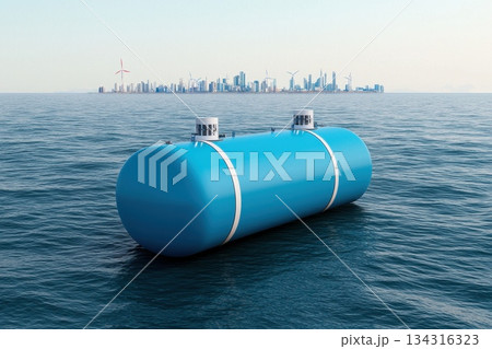 Photorealistic Concept of Green Hydrogen Production Using a Floating Storage Tank Photorealistic Concept of Green Hydrogen Production Using a Floating Storage Tank 134316323