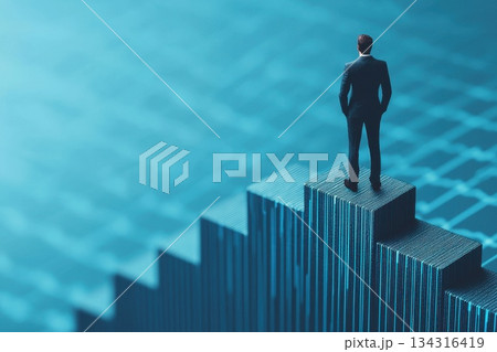 Business professional standing on stairs of success in a financial market concept image 134316419