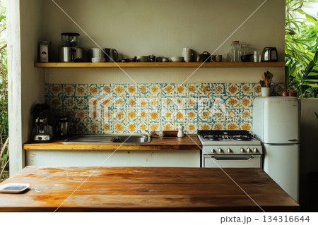 Mediterranean Inspired Kitchen with Earthy Tones and Vibrant Decor Elements Mediterranean Inspired Kitchen with Earthy Tones and Vibrant Decor Elements 134316644