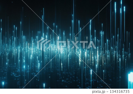 Glowing Futuristic Digital Background with Stark Light Beams and Vibrant Colors 134316735