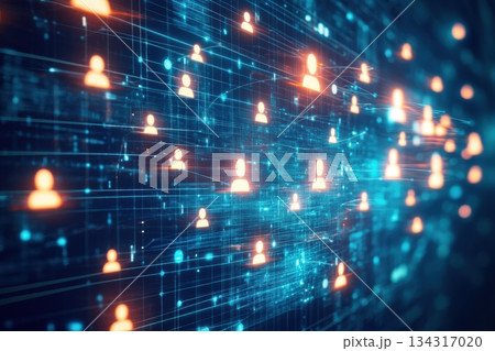 Futuristic AI Powered Recruitment Interface Displaying Digital User Connections 134317020