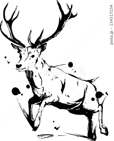 鹿の墨絵イラスト 鹿の墨絵イラスト 134317234