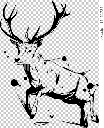 鹿の墨絵イラスト 鹿の墨絵イラスト 134317234