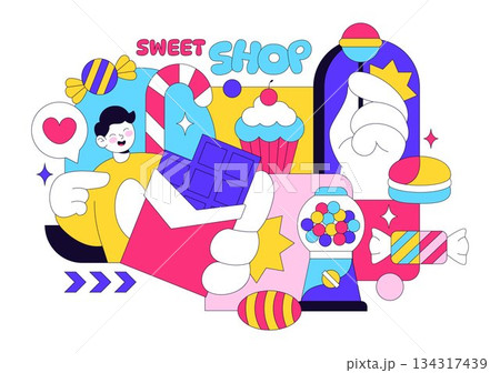 Sweet Shop Vector Illustration Featuring Sales Of Various Bakery Products Including Cupcakes Cakes Pastries And Candy In Flat Style Cartoon Background Sweet Shop Vector Illustration Featuring Sales Of Various Bakery Products Including Cupcakes Cakes Pastries And Candy In Flat Style Cartoon Background 134317439