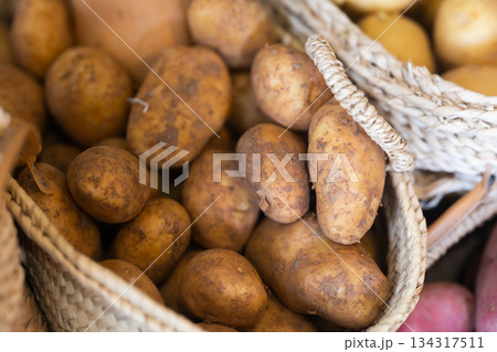 Potato in shop window Potato in shop window 134317511