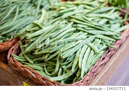 Green string beans in a supermarket drawer Green string beans in a supermarket drawer 134317711