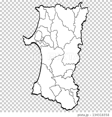 Akita Prefecture Map - Municipal Divisions (Brush Stroke) Simple 134318358