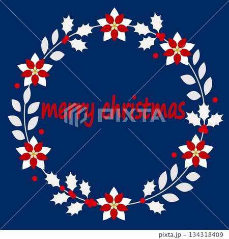 メリークリスマス　merry christmas　フレーム　リース　ポインセチア　柊 134318409
