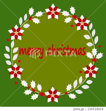 メリークリスマス merry christmas フレーム リース ポインセチア 柊 メリークリスマス merry christmas フレーム リース ポインセチア 柊 134318414