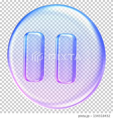 Translucent pause control icon with smooth glassmorphism effects and gentle gradient colors. Ideal for modern media players, UI systems, and digital control interfaces Translucent pause control icon with smooth glassmorphism effects and gentle gradient colors. Ideal for modern media players, UI systems, and digital control interfaces 134318432