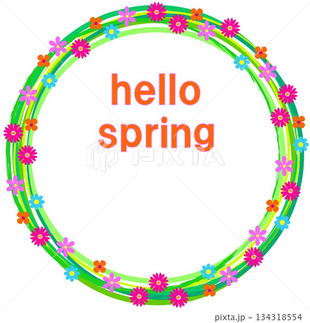 ハロースプリング hello spring 花模様 フレーム 白背景 グリーン ピンク ハロースプリング hello spring 花模様 フレーム 白背景 グリーン ピンク 134318554